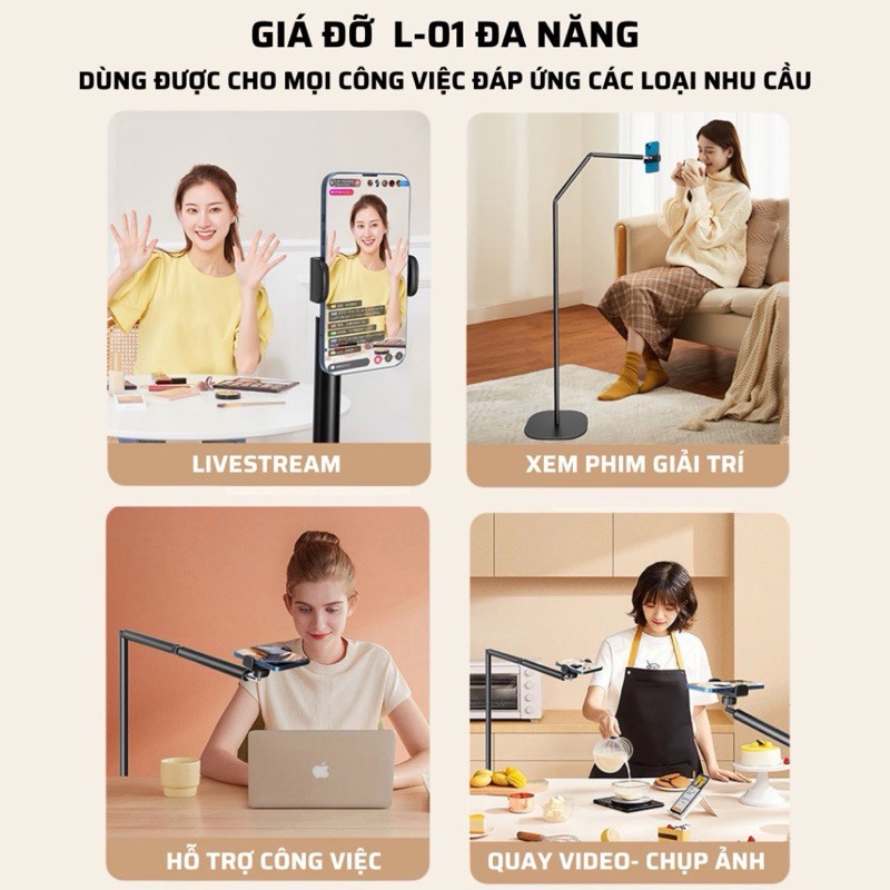 Giá đỡ điện thoại L01 giá đỡ cây treo trên sàn bằng kim loại cao 1,6m để xem phim quay hình video chụp ảnh livestream