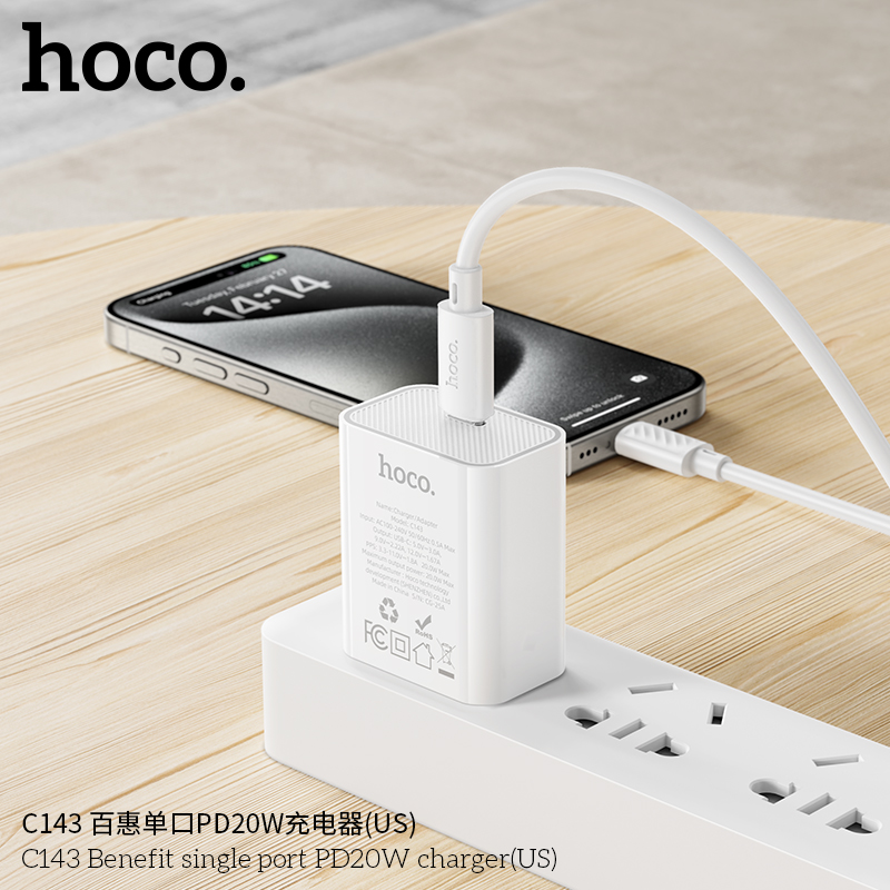 Cục sạc Hoco C143 20W vật liệu ABS giá sỉ