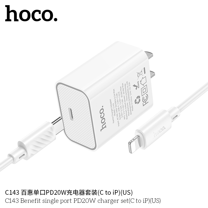 Adapter sạc Hoco C143 iP chân cắm tiêu chuẩn Mỹ