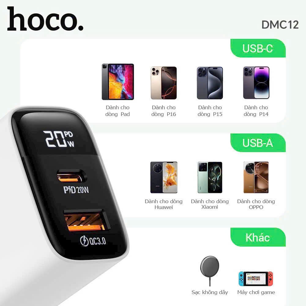 bán sỉ Củ Sạc Hoco DMC12 20w