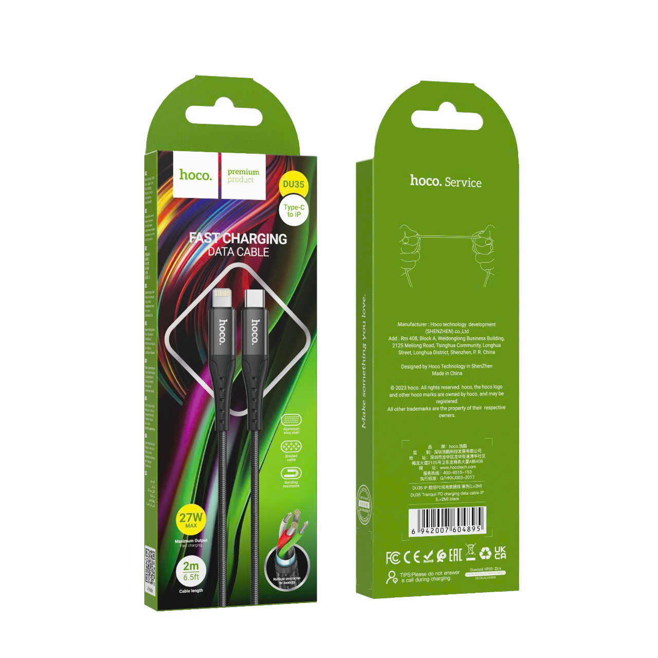 Cáp sạc nhanh Hoco DU35 iP 2m bền bỉ