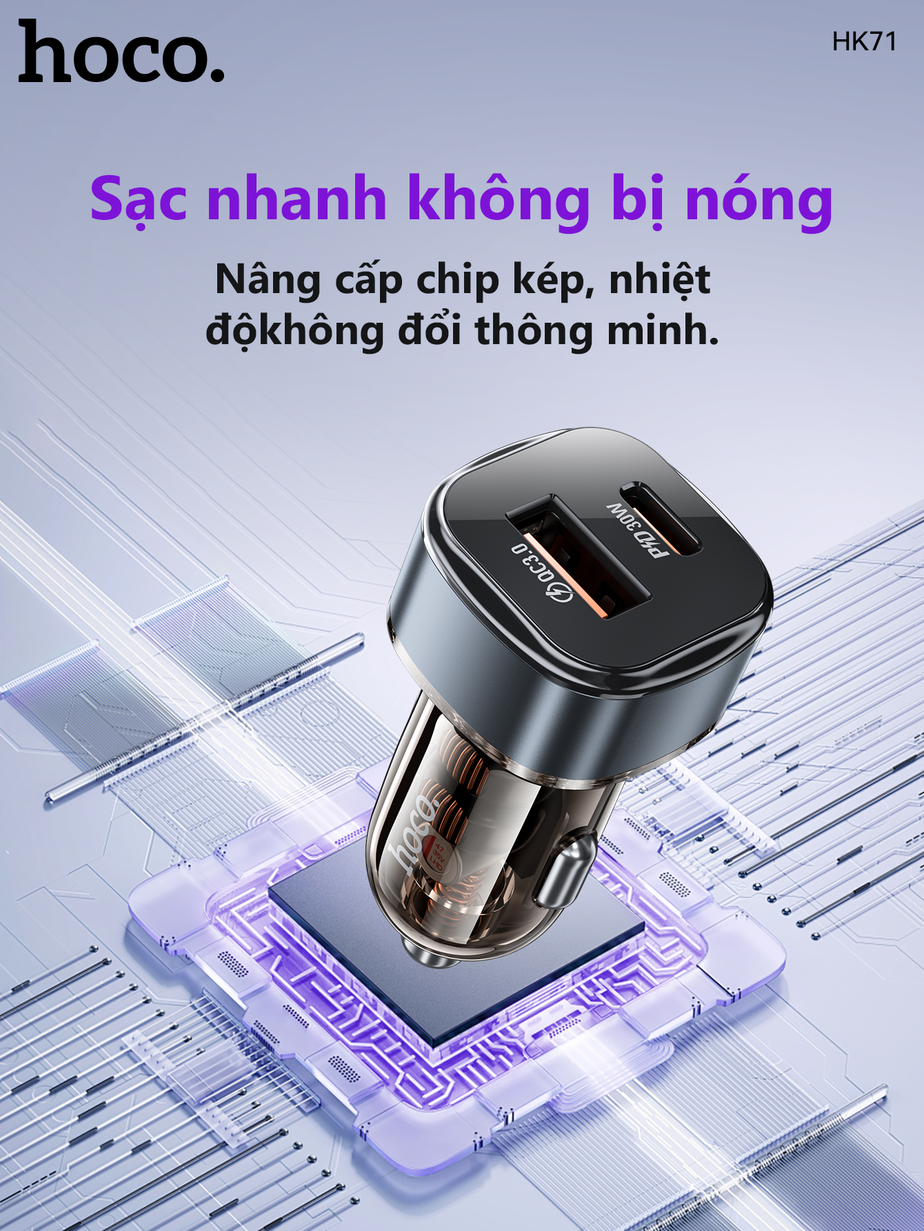 Tẩu Sạc Ô Tô Hoco HK71 48w