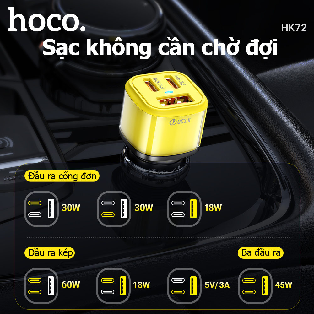 Tẩu Sạc Ô Tô Hoco HK72 60w giá sỉ