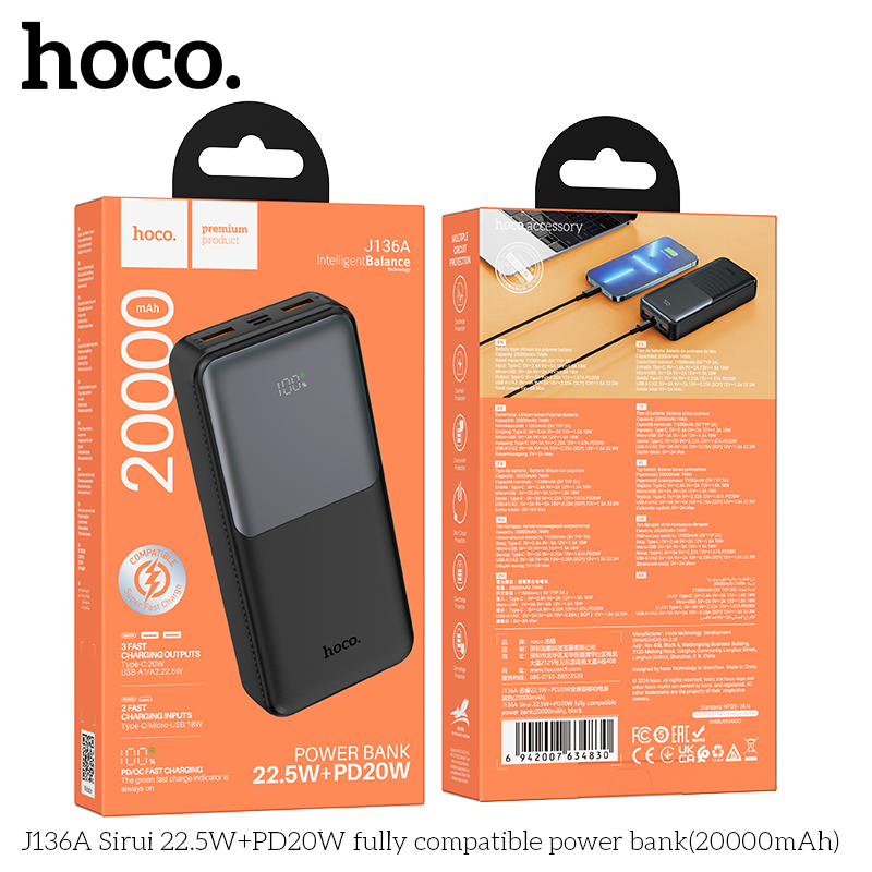 bán buôn Sạc Dự Phòng Hoco J136A 20000mAh