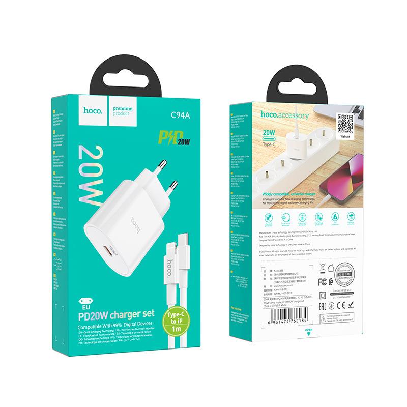Bộ sạc Hoco C94A iP 20W kèm dây sạc Type-C to iP