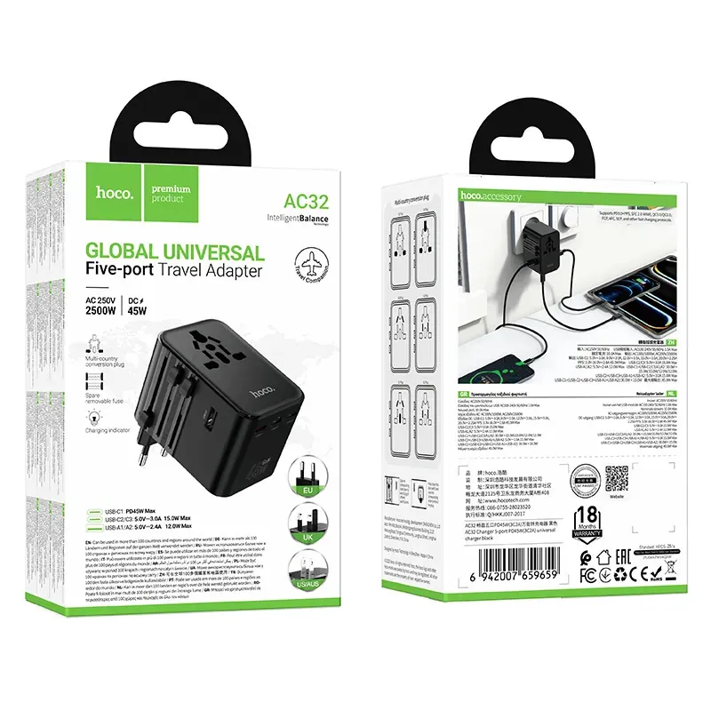 Ổ Cắm Thông Minh Hoco AC32 Changer 5 cổng PD45W (3C2A)