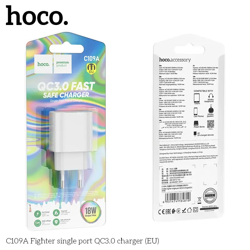 Củ Sạc QC3.0 Hoco C109A Fighter (EU)