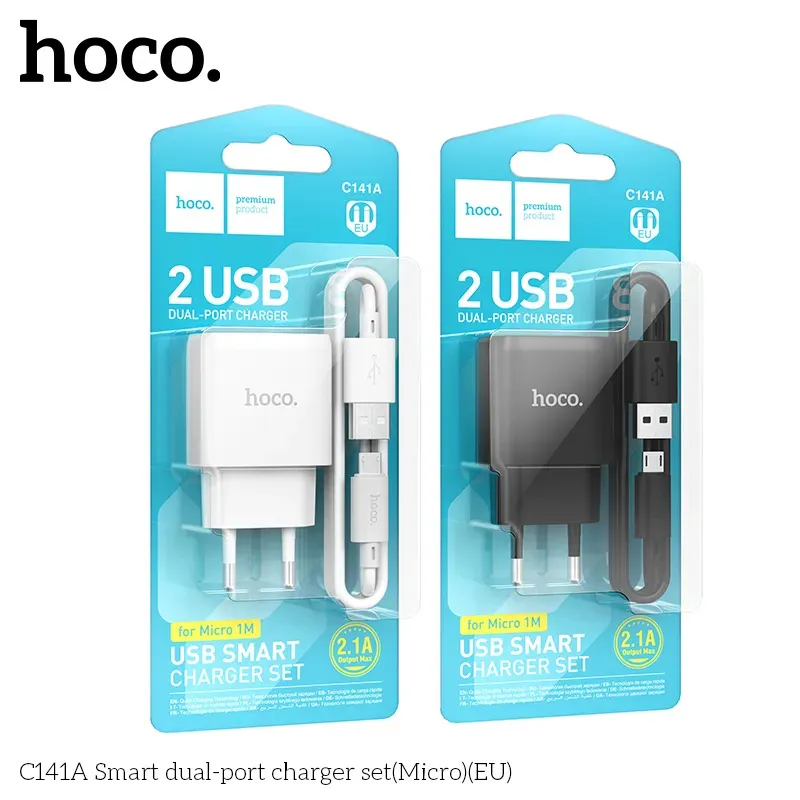 Bộ Sạc Kèm Dây Micro Hoco C141A Smart hai cổng (EU)