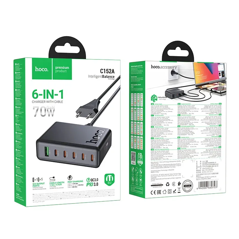 Củ Sạc PD70W Hoco C152A Modern 6 cổng (5C1A) bàn (EU)