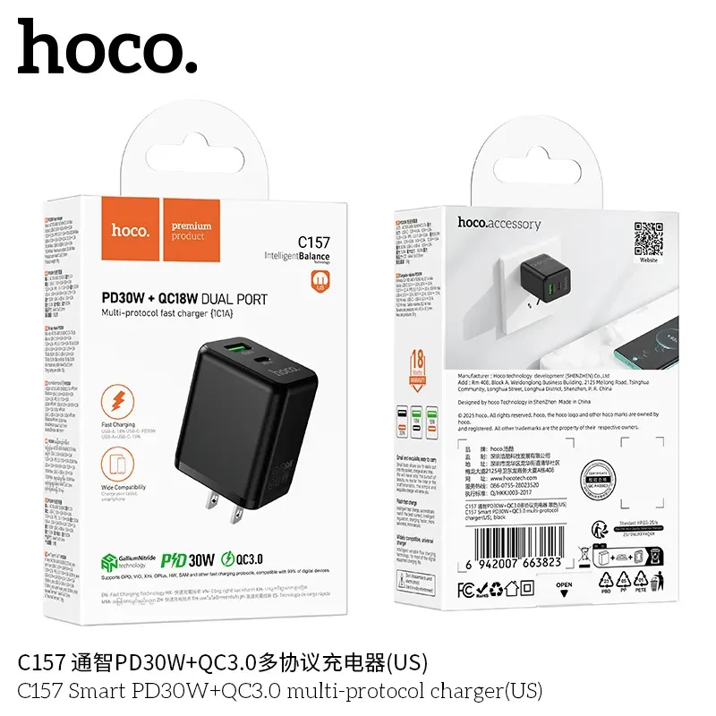 Củ Sạc PD30W+QC3.0 Hoco C157 Smart (US)