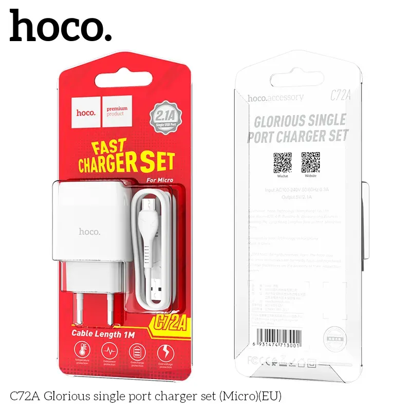 Bộ Sạc Kèm Dây Micro Hoco C72A Glorious (EU)