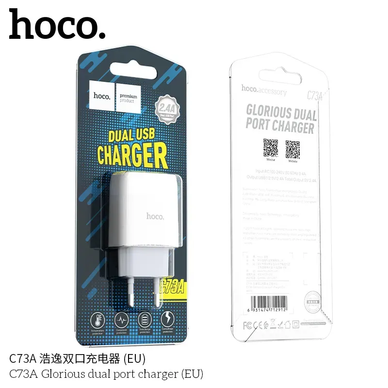 Củ Sạc Hoco C73A Glorious hai cổng (EU)