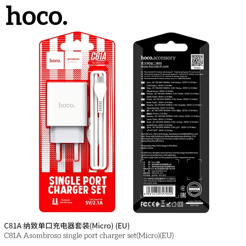 Bộ Sạc Kèm Dây Type-C Hoco C81A Asombroso (EU)