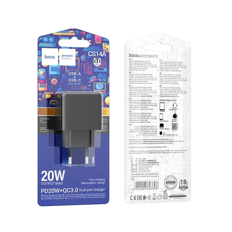 Củ Sạc PD20W+QC3.0 Hoco CS14A Ocean (EU)
