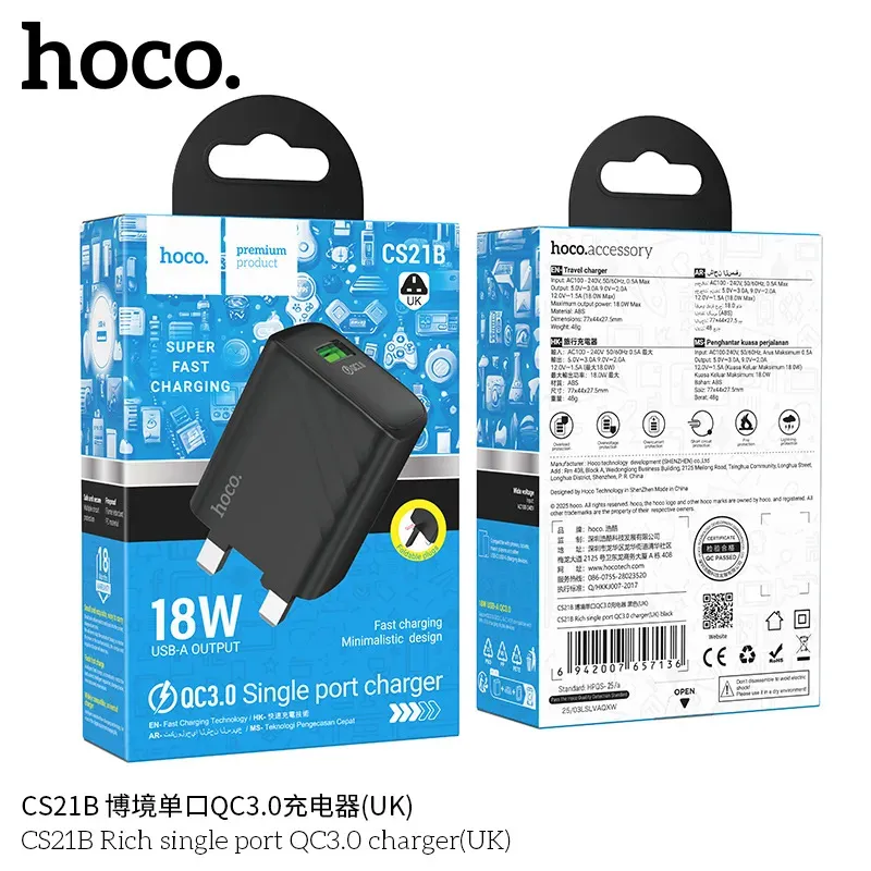 Củ Sạc QC3.0 Hoco CS21B Rich (UK)