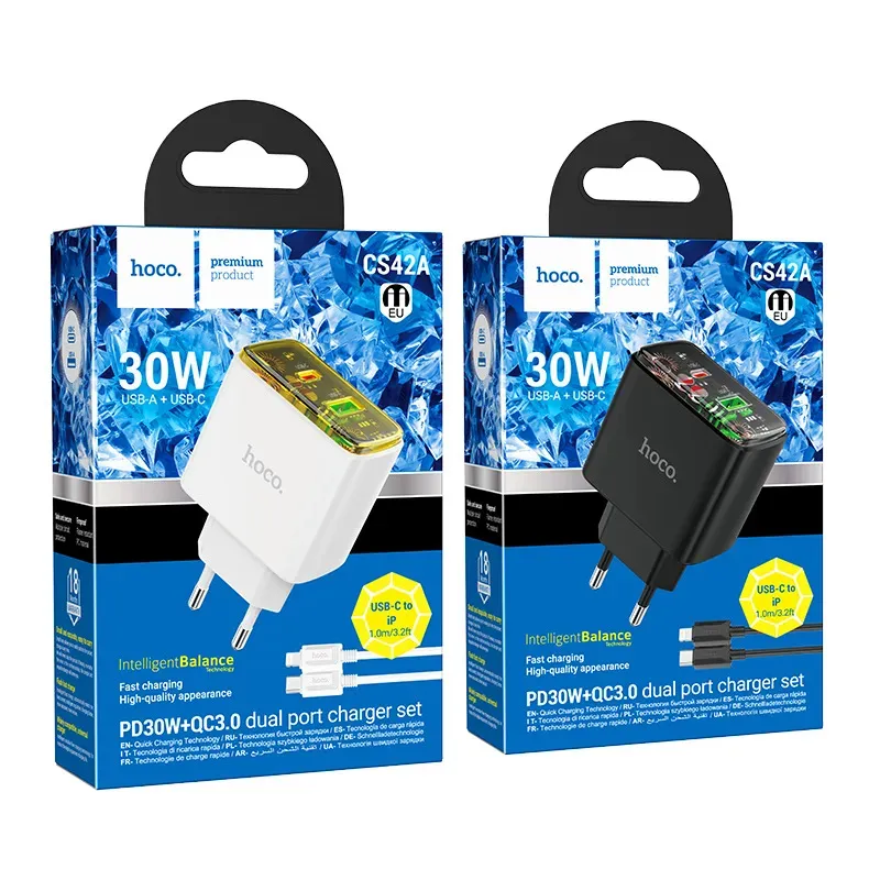 Bộ Sạc Kèm Dây C to iP Hoco CS42A Smart PD30W+QC3.0 (EU)