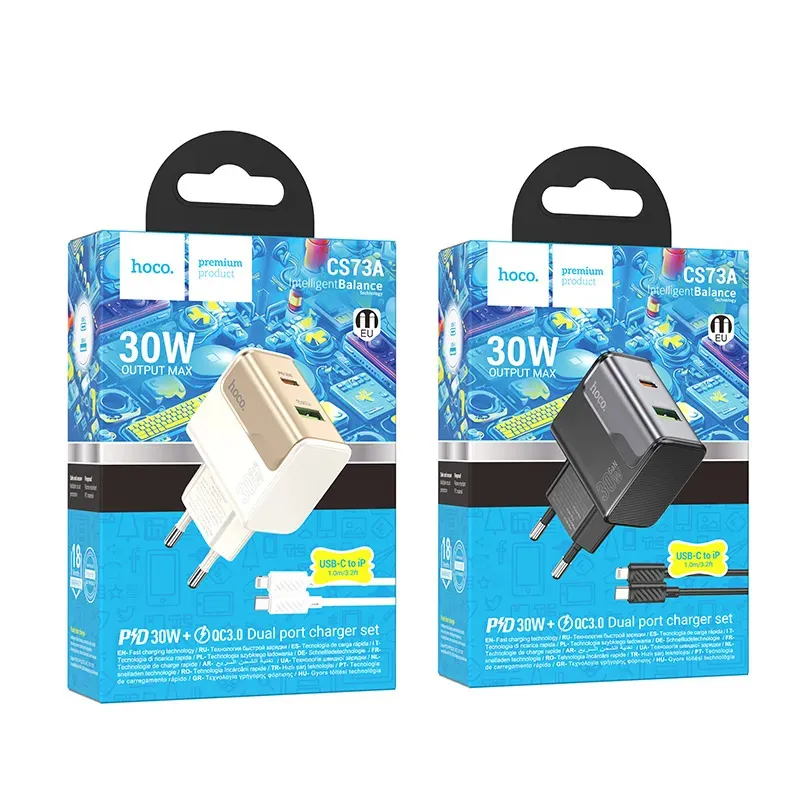 Bộ Sạc Kèm Dây C to iP Hoco CS73A Star Speed PD30W+QC3.0 (EU)