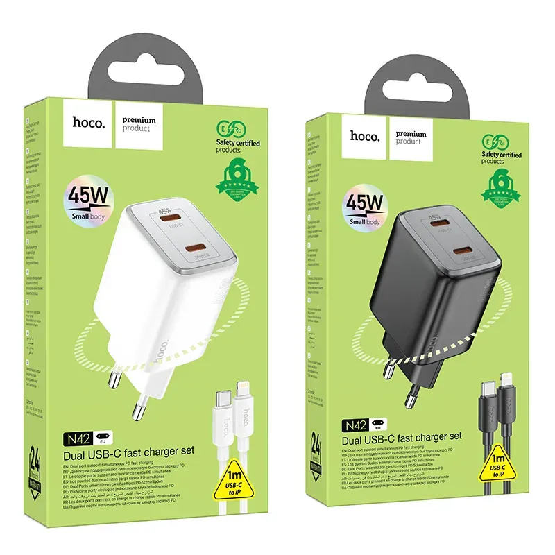 Bộ Sạc Kèm Dây C to iP Hoco N42 Elogiado PD45W (EU)