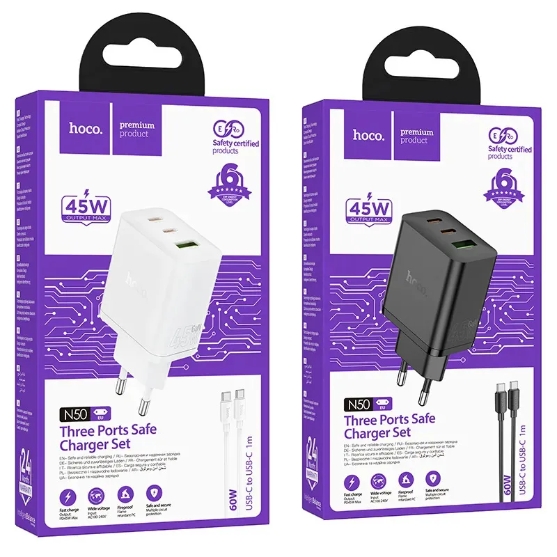 Bộ Sạc Kèm Dây C to C Hoco N50 Scenery PD45W (EU)