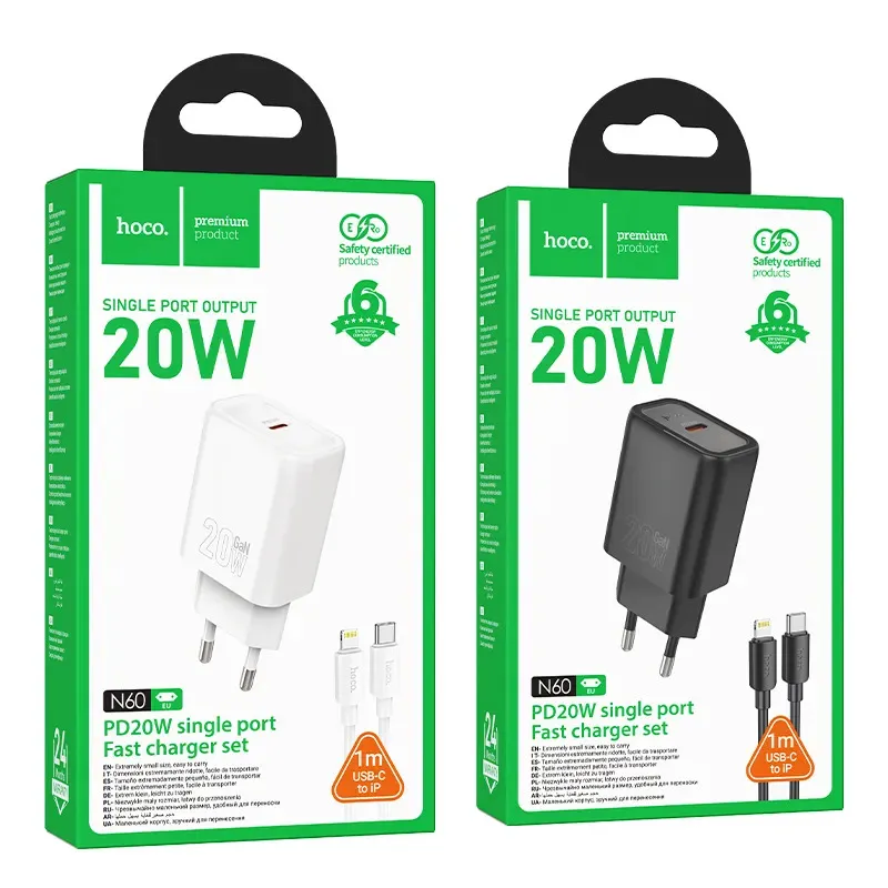 Bộ Sạc Kèm Dây C to iP Hoco N60 Gentle PD20W (EU)