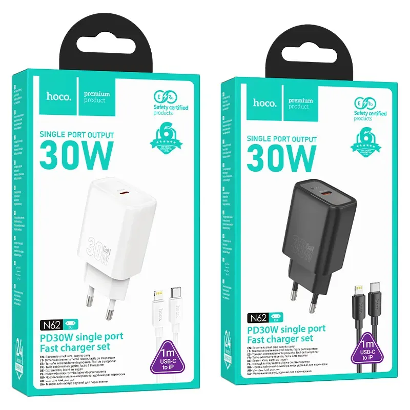 Bộ Sạc Kèm Dây C to iP Hoco N62 Gentle PD30W (EU)