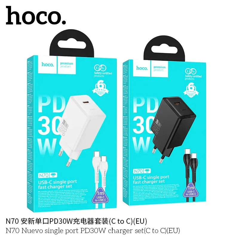 Bộ Sạc Kèm Dây C to C Hoco N70 Nuevo PD30W (EU)
