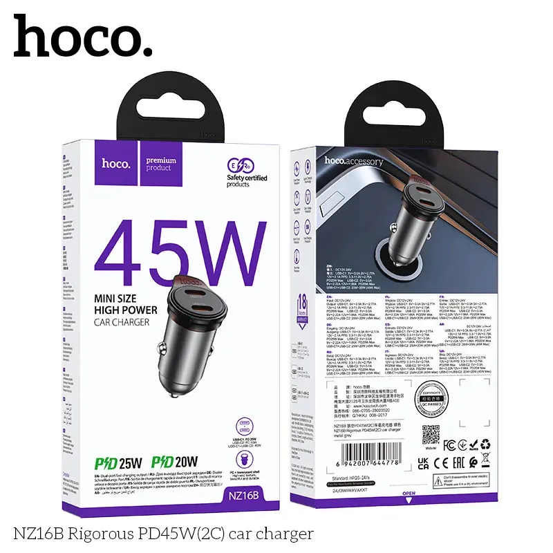 Tẩu Sạc Ô tô Hoco NZ16B Rigorous PD45W