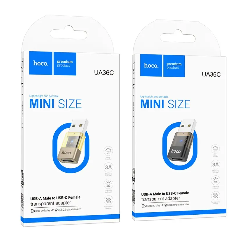 Bộ Chuyển Đổi Hoco UA36C USB male to C female USB2.0 transparent adapter