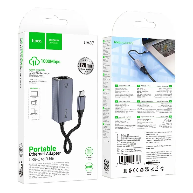 Bộ Chuyển Đổi Hoco UA37 Type-C ethernet adapter 1000 Mbps
