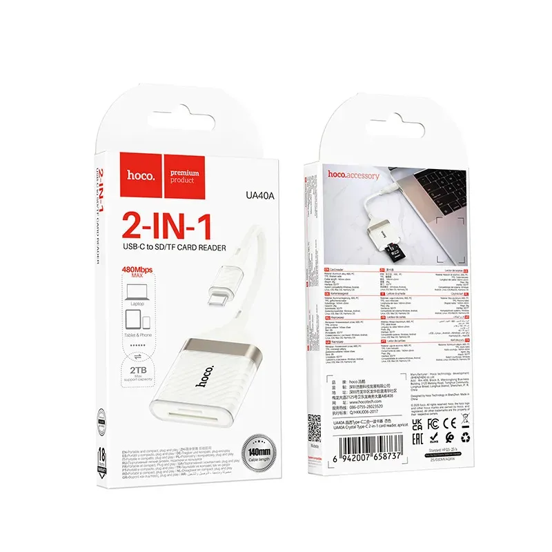 Bộ Chuyển Đổi Hoco UA40A Crystal Type-C 2-in-1 card reader
