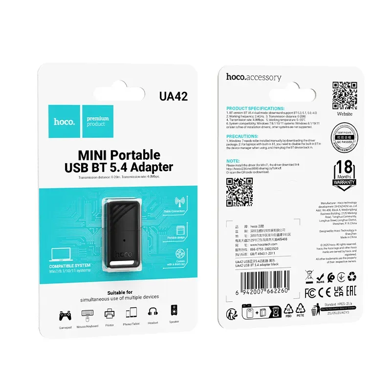 Bộ Chuyển Đổi Hoco UA42 USB BT 5.4 adapter