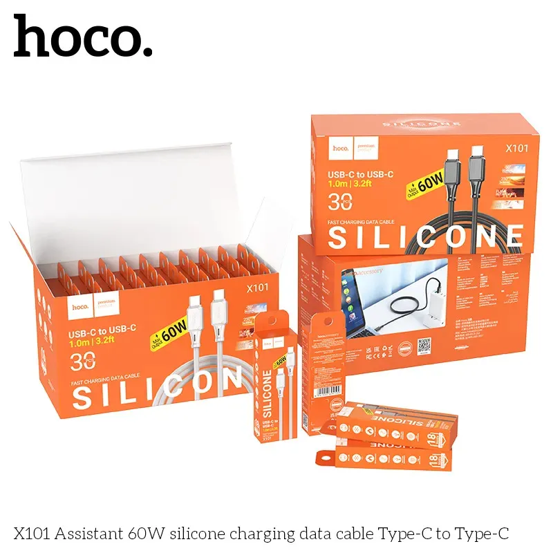 Cáp Sạc Type-C to Type-C Hoco X101 Silicon Assistant 60W