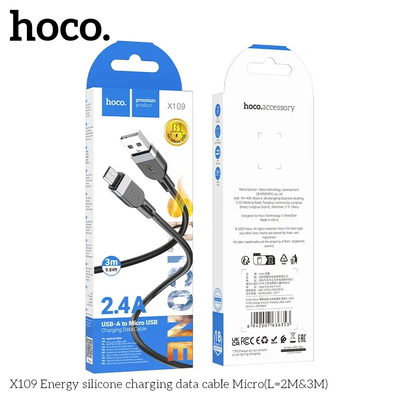 Cáp Sạc Micro Hoco X109 Silicon Energy 3M