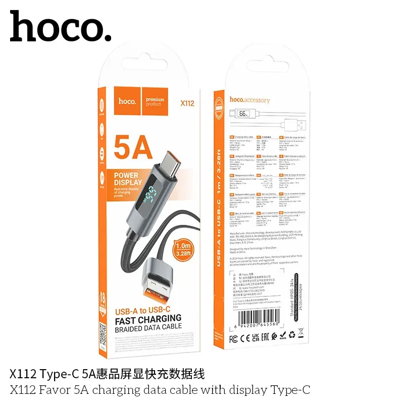 Cáp Sạc Type-C Hoco X112 Favor 5A with Display