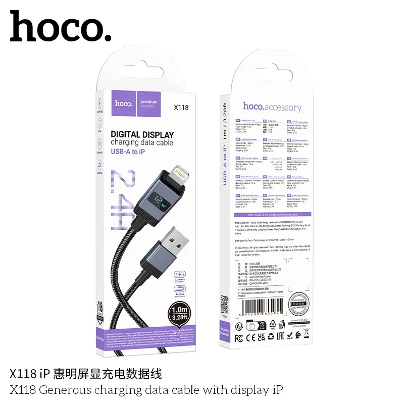 Cáp Sạc iP Hoco X118 Generous with Display