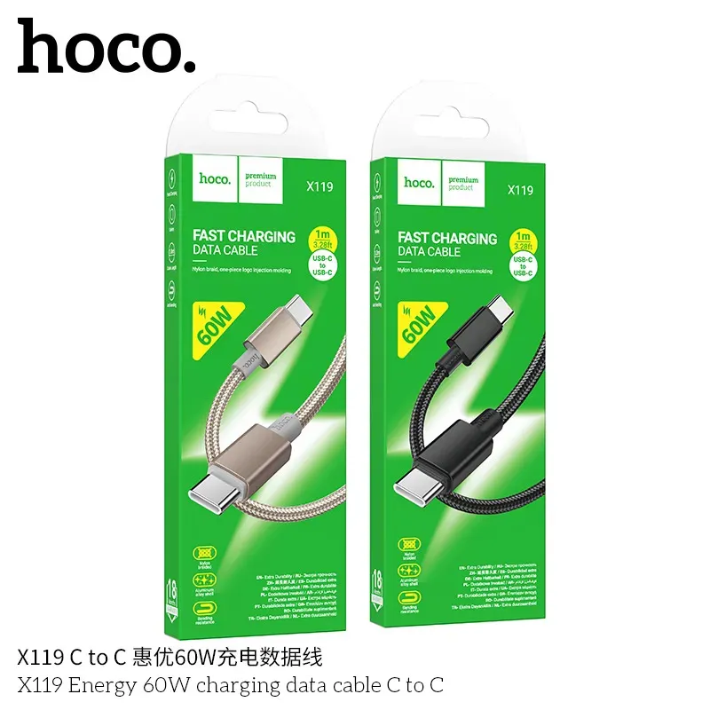 Cáp Sạc Type-C to Type-C Hoco X119 Energy 60W Packaged