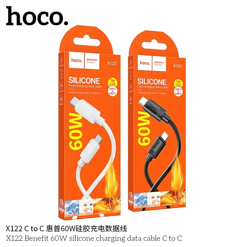 Cáp Sạc Type-C Hoco X122 Silicon Benefit 60W unpackaged