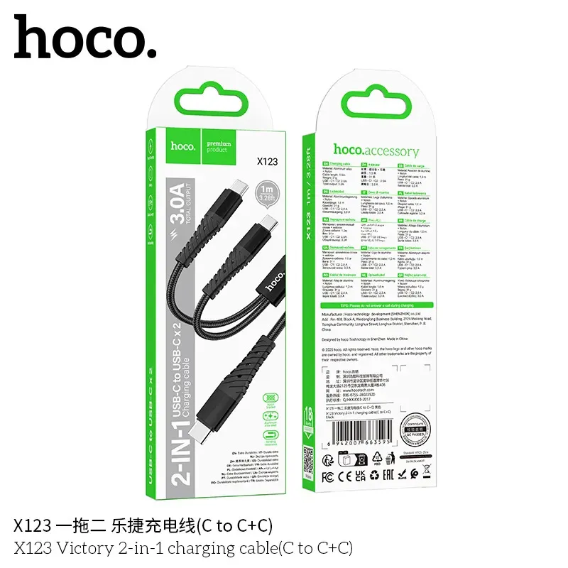 Cáp Sạc 2-in-1 Hoco X123 Victory C to C+C