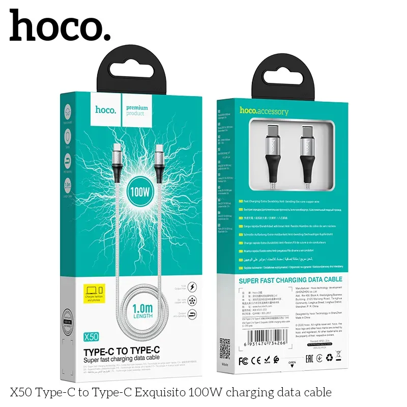 Cáp Sạc Type-C to Type-C Hoco X50 Exquisito 100W L=1M
