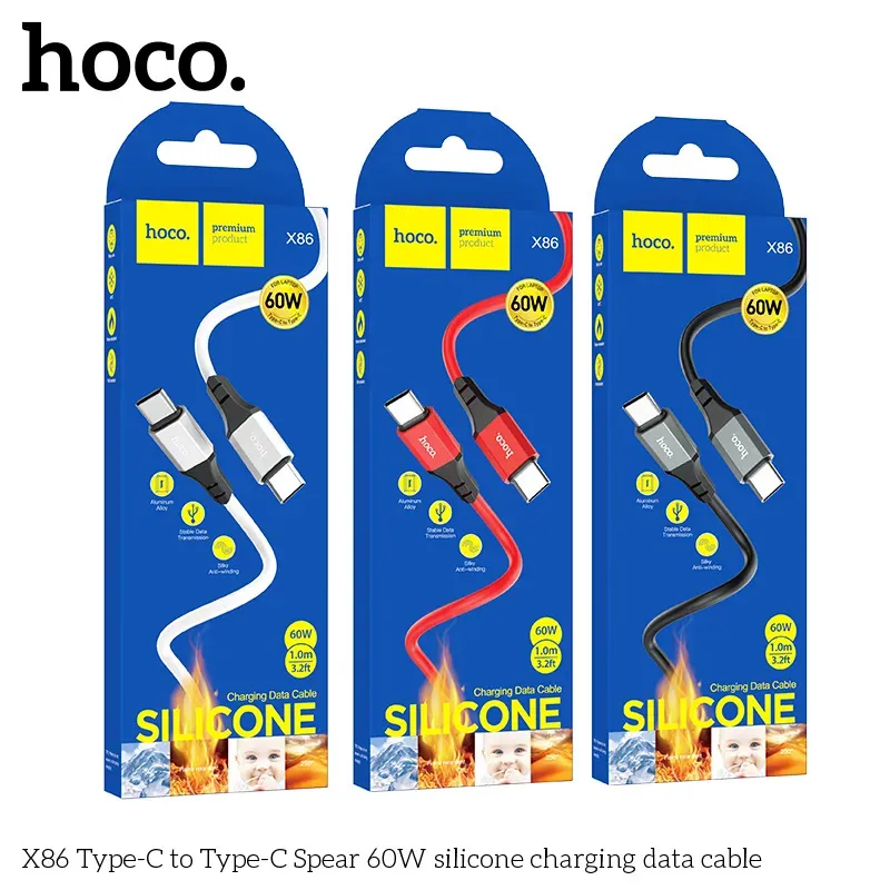 Cáp Sạc Type-C to Type-C Hoco X86 Silicon Spear 60W