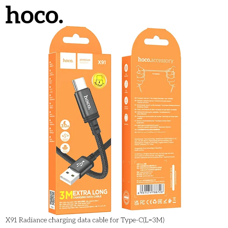 Cáp Sạc Type-C Hoco X91 Radiance L=3M