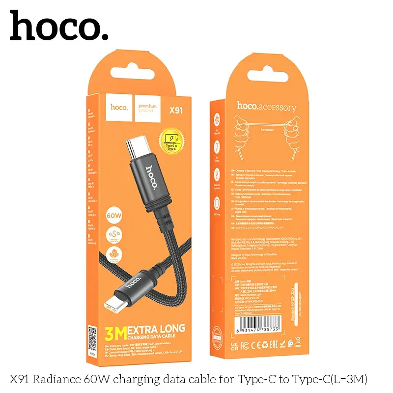 Cáp Sạc Type-C to Type-C Hoco X91 Radiance 60W L=3M
