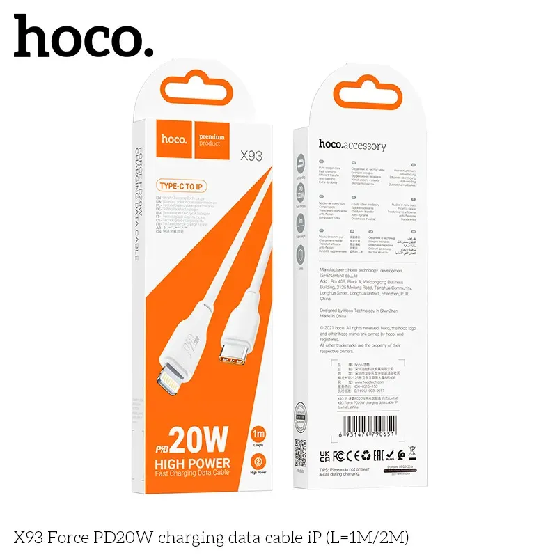 Cáp Sạc PD iP Hoco X93 Force 20W L=2M
