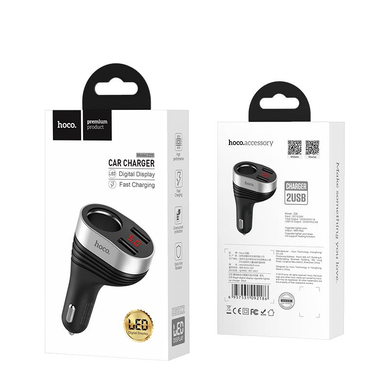 Tẩu sạc ô tô Hoco Z29 sạc nhanh 2 cổng USB