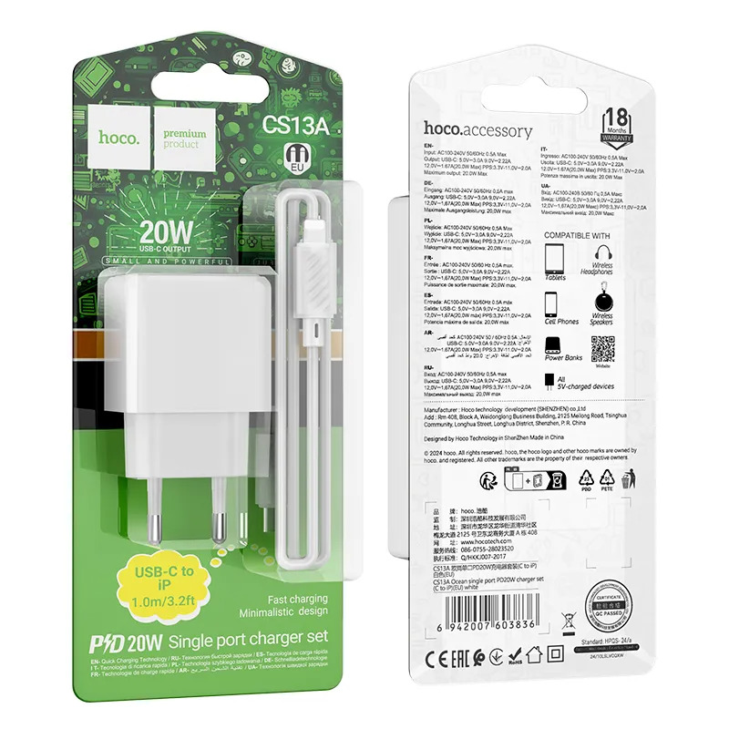 bộ sạc nhanh hoco cs13a c to ip chính hãng