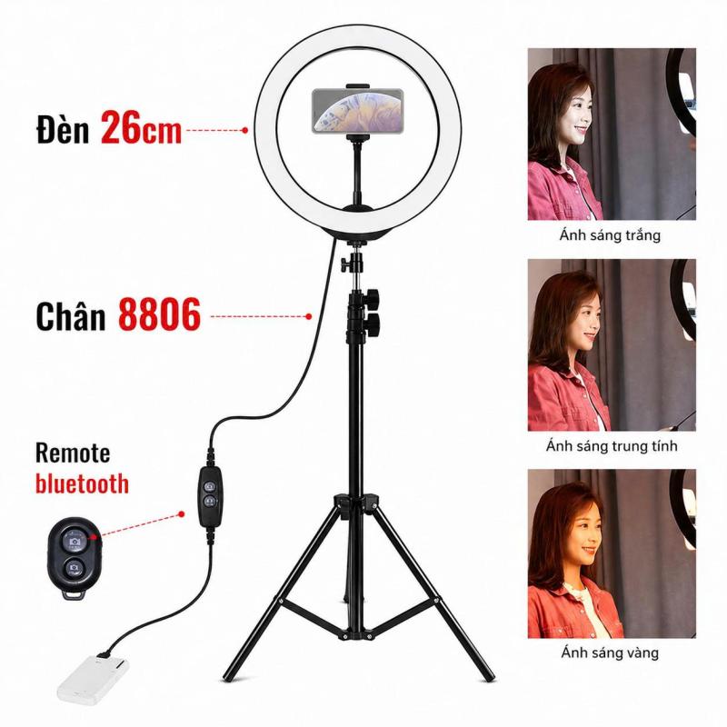 Combo Giá Đỡ Quay Video Chụp Ảnh Gậy Live 8806 + Remote Bluetooth + Đèn 26CM