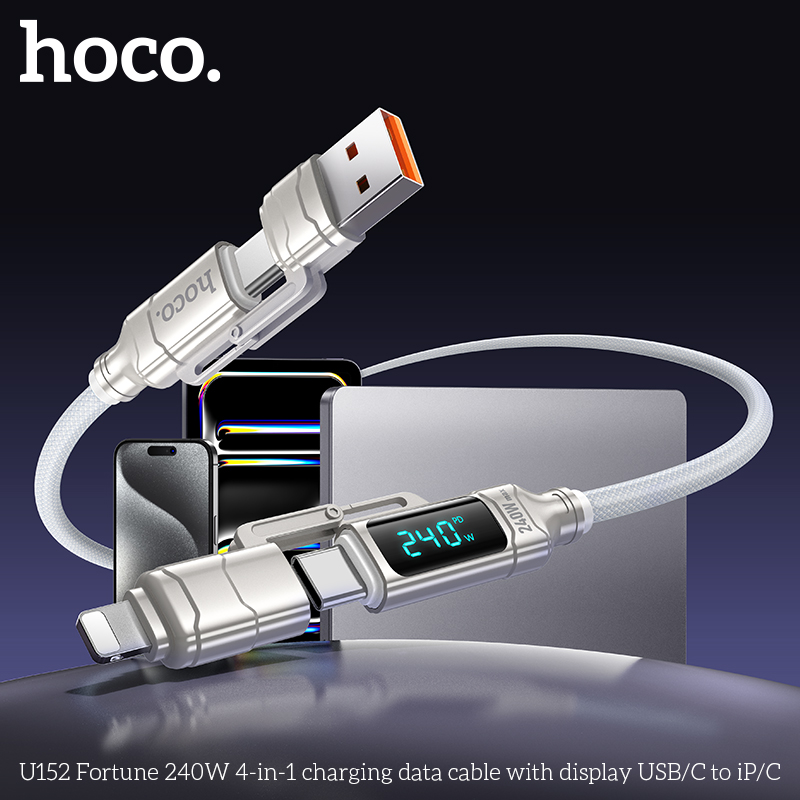 Cáp Sạc Type-C to Type-C Hoco U152 Joy 240W 4-in-1 USB/C to iP/C