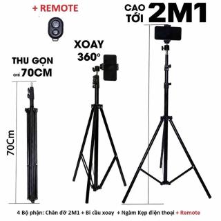 Combo Giá Đỡ Quay Video Chụp Ảnh Gậy Live 2.1m + Remote Bluetooth + Bi Sắt + Kẹp