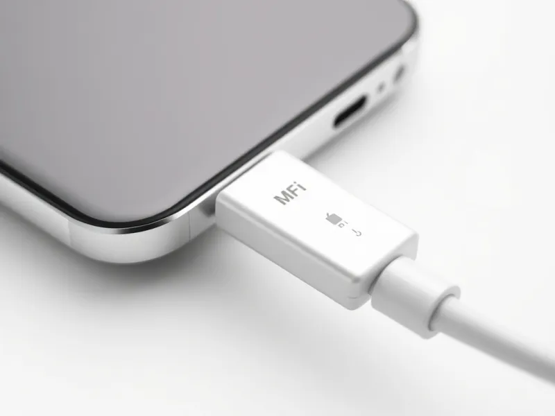 Cáp sạc MFi chính hãng với logo Apple trên đầu Lightning, kết nối với iPhone