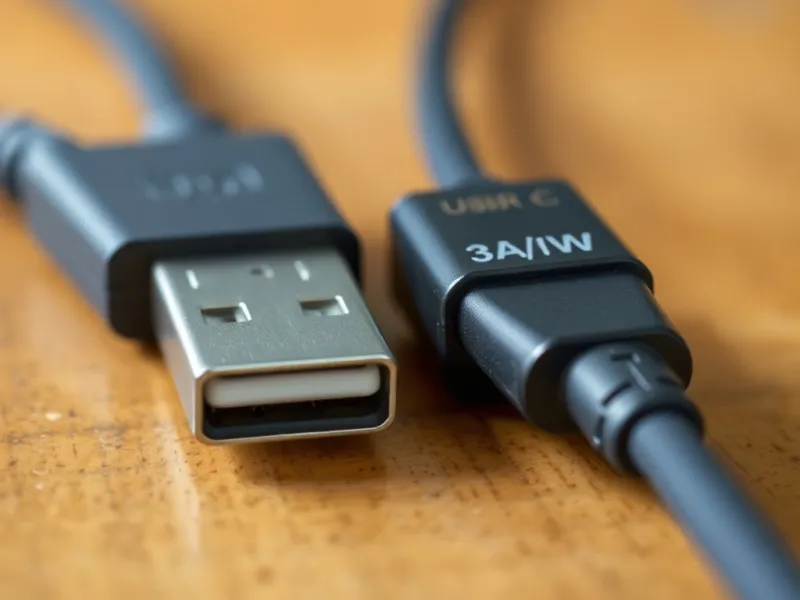 Đầu cáp sạc Micro USB cũ và cáp Type-C 60W mới có dòng chữ 3A trên bàn gỗ